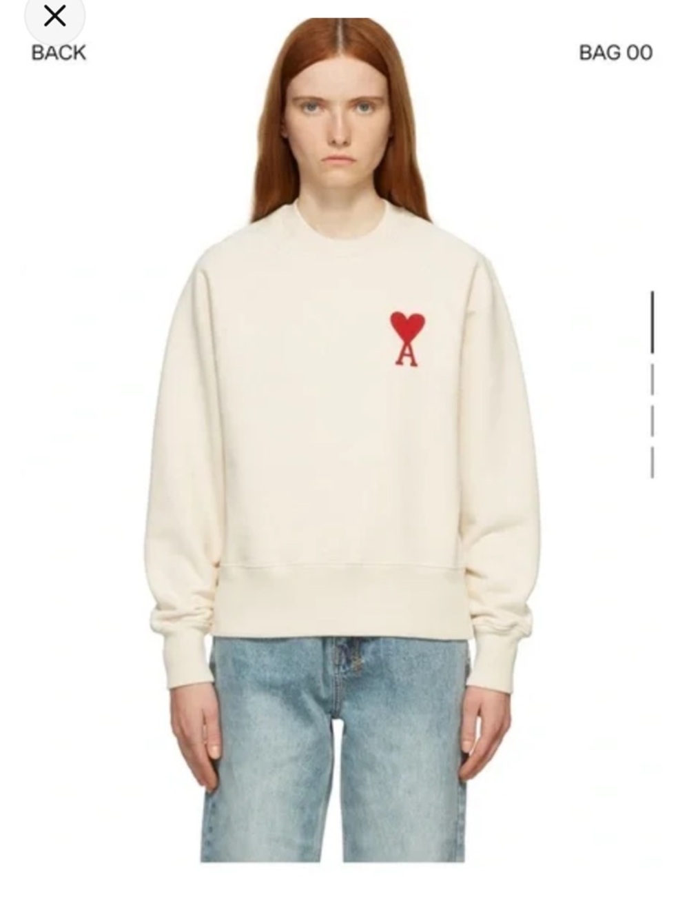 Ami Paris Heart Logo Crewneck Sweater - Cream/Red size Small